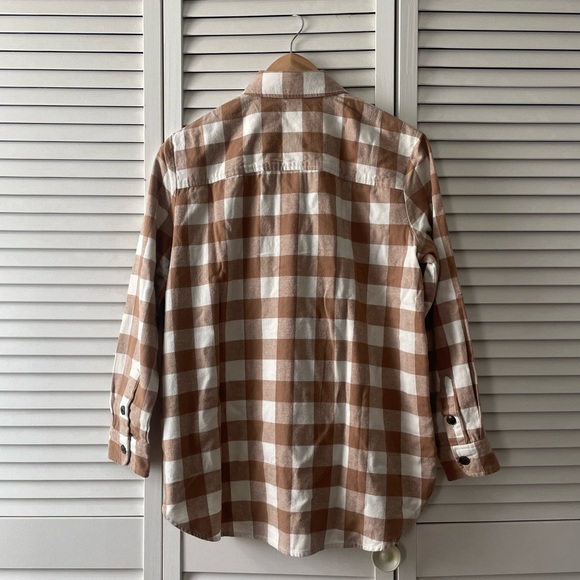NWT J.Crew Factory flannel shirt-jacket XS petite camel & ivory - Picture 3 of 6